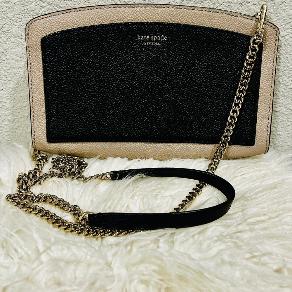 Kate Spade Color Block Toasted Almond & Black with Gold Crossbody Chain